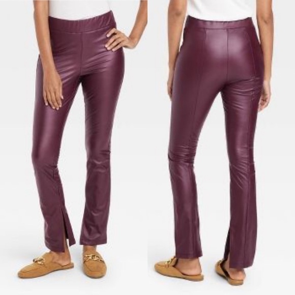 A NEW DAY Split Hem Faux Leather Leggings Burgundy NWT Large - Picture 1 of 15